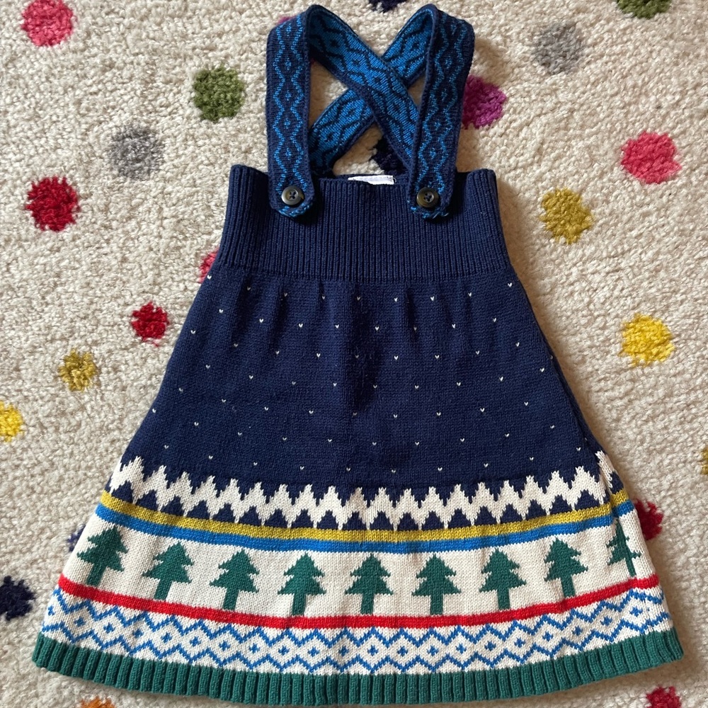 18-24m Hanna Andersson Navy and Green Knit Suspender Dress